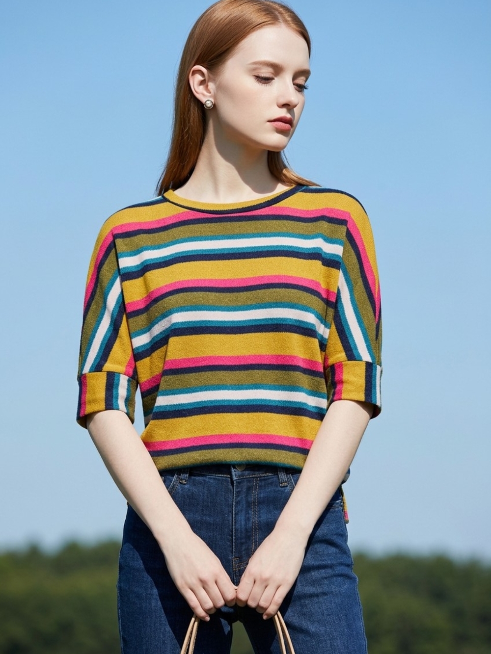 Pink Coconut Boutique Colorful Striped Knit Sweater Top Size Lg